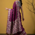 Wine Pink Silk Saree Floral Printed Border Designer Saree