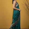 Bottle Green Silk Saree Floral Printed Border Designer Saree