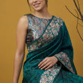 Bottle Green Silk Saree Floral Printed Border Designer Saree