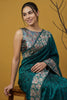 Bottle Green Silk Saree Floral Printed Border Designer Saree