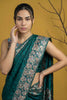 Bottle Green Silk Saree Floral Printed Border Designer Saree