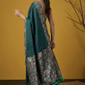 Bottle Green Silk Saree Floral Printed Border Designer Saree