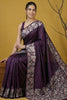 Wine Purple Silk Blend Floral Printed Designer Saree Rich Border Blouse