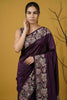 Wine Purple Silk Blend Floral Printed Designer Saree Rich Border Blouse