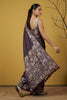 Wine Purple Silk Blend Floral Printed Designer Saree Rich Border Blouse