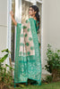 Beige Banarasi Silk Saree Green Zari Border Traditional Buta Design