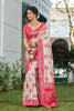 Beige Banarasi Silk Saree Red Zari Border Traditional Buta Design