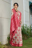 Beige Banarasi Silk Saree Red Zari Border Traditional Buta Design
