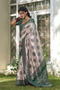 Beige Banarasi Silk Saree Dark Green Zari Border Traditional Buta Design