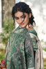 Beige Banarasi Silk Saree Dark Green Zari Border Traditional Buta Design