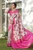 Beige Banarasi Silk Saree Pink Zari Border Traditional Buta Design