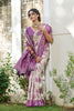 Beige Banarasi Silk Saree Purple Zari Border Traditional Buta Design