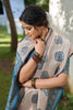 Beige Banarasi Silk Saree Blue Zari Border Traditional Buta Design