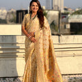 Cream Banarasi Silk Saree with Floral Zari Weaving Rich Golden Border