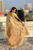 Cream Banarasi Silk Saree with Floral Zari Weaving Rich Golden Border