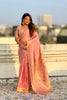 Peach Pink Banarasi Silk Saree Floral Zari Weaving Rich Golden Border