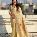 Yellow Banarasi Silk Saree with Floral Zari Weaving Rich Golden Border 