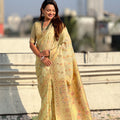 Yellow Banarasi Silk Saree with Floral Zari Weaving Rich Golden Border