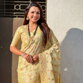 Yellow Banarasi Silk Saree with Floral Zari Weaving Rich Golden Border