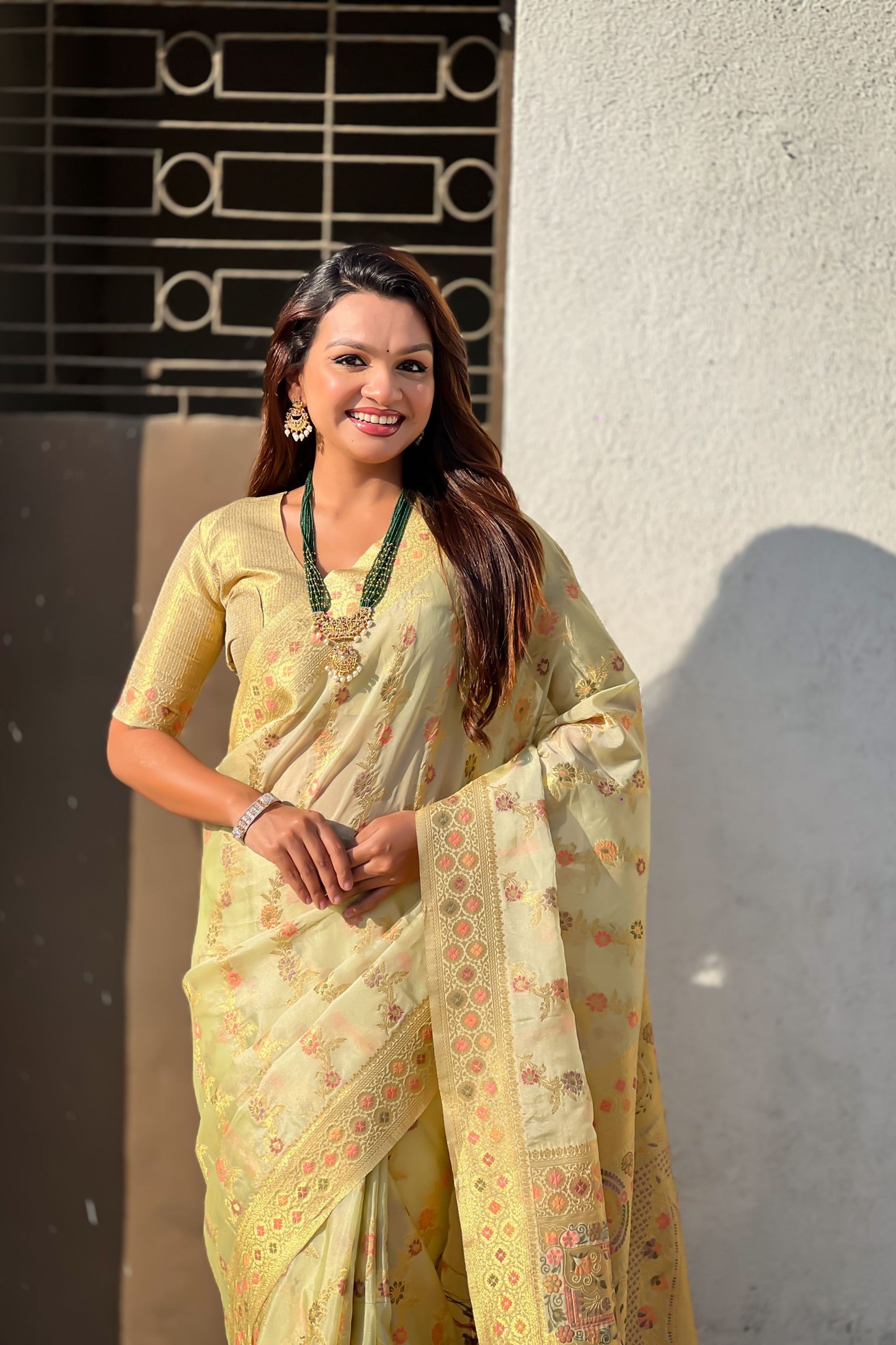 Yellow Banarasi Silk Saree with Floral Zari Weaving Rich Golden Border