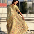 Yellow Banarasi Silk Saree with Floral Zari Weaving Rich Golden Border