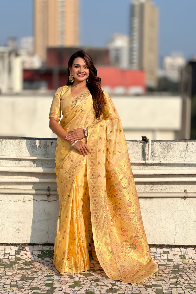 Mustard Yellow Banarasi Silk Saree with Rich Zari Weaving Designer Pallu 