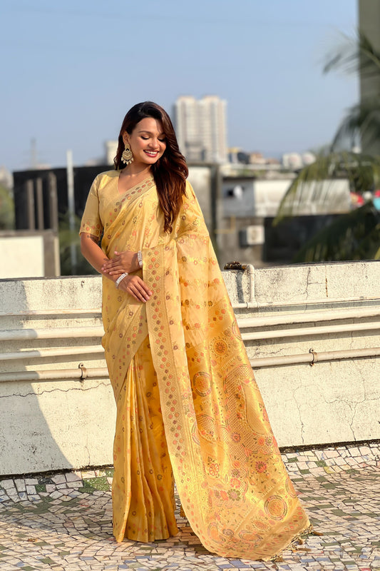 Mustard Yellow Banarasi Silk Saree with Rich Zari Weaving Designer Pallu