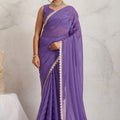 Purple Chiffon Saree with Lace Border Designer Saree