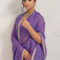 Purple Chiffon Saree with Lace Border Designer Saree