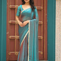 Teal Blue Dual Tone Saree with Lace Border Designer Saree
