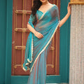 Teal Blue Dual Tone Saree with Lace Border Designer Saree