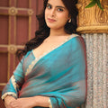 Teal Blue Dual Tone Saree with Lace Border Designer Saree