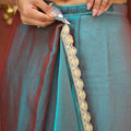 Teal Blue Dual Tone Saree with Lace Border Designer Saree