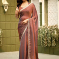 Copper Brown Dual Tone Shimmer Saree with Zari Border Designer Saree