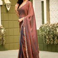 Copper Brown Dual Tone Shimmer Saree with Zari Border Designer Saree