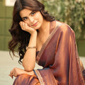 Copper Brown Dual Tone Shimmer Saree with Zari Border Designer Saree