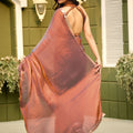 Copper Brown Dual Tone Shimmer Saree with Zari Border Designer Saree