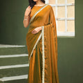 Mustard Copper Shimmer Saree with Zari Border Designer Saree