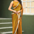Mustard Copper Shimmer Saree with Zari Border Designer Saree