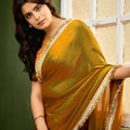 Mustard Copper Shimmer Saree with Zari Border Designer Saree