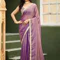 Lavender Purple Dual Tone Shimmer Saree Zari Border Designer Saree