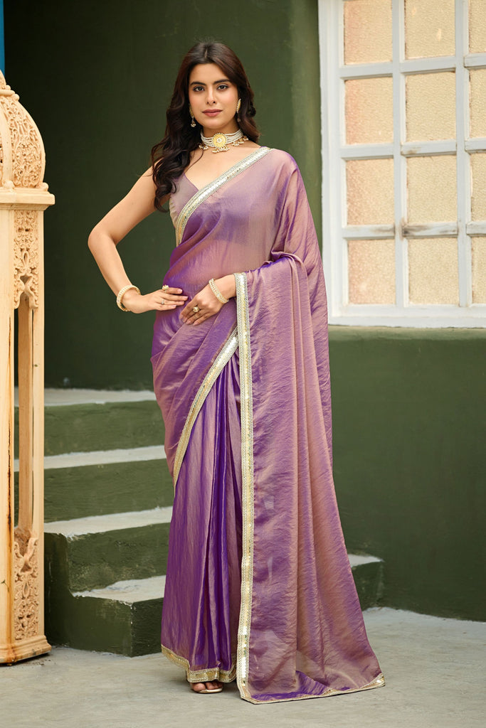 Lavender Purple Dual Tone Shimmer Saree Zari Border Designer Saree