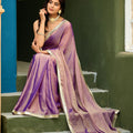 Lavender Purple Dual Tone Shimmer Saree Zari Border Designer Saree