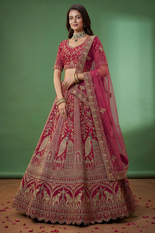Graceful Pink Silk Bridal Lehenga Choli with Heavy Zari Embroidery and Net Dupatta