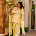 Elegant Yellow Digital Printed Cambric Cotton Punjabi Patiala Suit with Dupatta for Women
