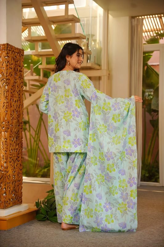 Graceful Mint Green Digital Printed Cambric Cotton Punjabi Patiala Suit with Dupatta for Women