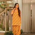Stylish Mustard Yellow Digital Printed Cambric Cotton Punjabi Patiala Suit with Dupatta for Women