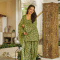 Beautiful Mehendi Green Digital Printed Cambric Cotton Punjabi Patiala Suit with Dupatta for Women