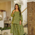 Beautiful Mehendi Green Digital Printed Cambric Cotton Punjabi Patiala Suit with Dupatta for Women