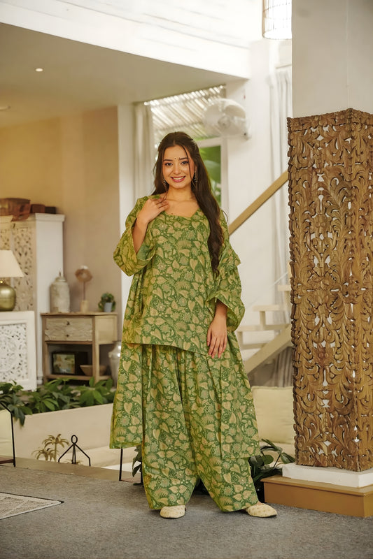 Beautiful Mehendi Green Digital Printed Cambric Cotton Punjabi Patiala Suit with Dupatta for Women